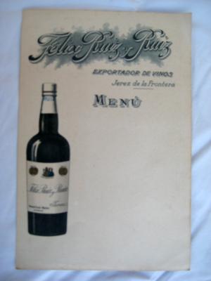 Tarjeta Publicidad - Advertising Card : MENÚ - Félix Ruiz y Ruiz, exportador de vinos, Jerez de l...