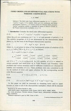 Imagen del vendedor de Third order linear Differential Equations with periodic Coefficients. a la venta por Antiquariat am Flughafen