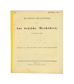 Bild des Verkufers fr Disciplinar-Strafordnung fr das deutsche Reichsheer; vom 22sten April 1849. zum Verkauf von Versandantiquariat Wolfgang Friebes