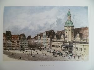 Leipzig. Koloriertes Faksimile des Stahlstichs von O. Winkler, um 1850. 23 x 36 cm.