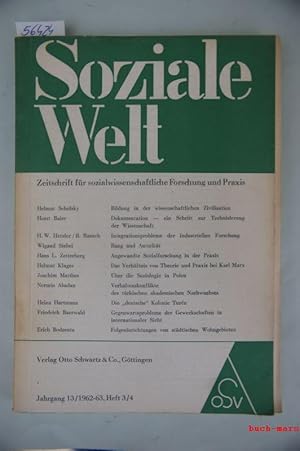 Jahrgang 13 / 1962-63, Heft 3 / 4. Soziale Welt. Zeitschrift für sozialwissenschaftliche Forschun...