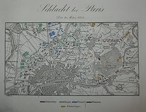 Imagen del vendedor de Kolorierter Kupferstich-Plan. Schlacht bei Paris. Den 30. Mrz 1814. a la venta por Antiquariat Thomas Rezek