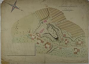 Plan des Pfarrortes Neuhofen (im Innkreis ?). Manuskriptkarte, Tuschzeichnung aquarelliert v. Seb...