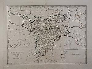 Bild des Verkufers fr Gefrstete Grafschaft Tyrol nebst Vorarlberg. Grenzkolorierte Kupferstich - Karte im Verlage der k.k. Schulbcher- Verschlei- Administration Wien 1840, 28,5 x 39 cm zum Verkauf von Antiquariat Johannes Mller