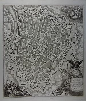 Bild des Verkufers fr Plan der Rm. Kayserl. Haupt- und Residenz-Stadt Wien. Kupferstich - Plan v. Iacob Wagner aus M. Fuhrmann "Historische Beschreibung." Wien Krau 1765-70, 31 x 27,5 cm zum Verkauf von Antiquariat Johannes Mller