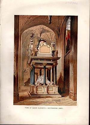 Bild des Verkufers fr LITHOGRAPH: "Tomb of Queen Elizabeth in Westminster Abbey (London, England.)". from Old England; A Pictorial Museum of Regal, Ecclesiastical, Municipal, Baronial, and Popular Antiquities zum Verkauf von Dorley House Books, Inc.