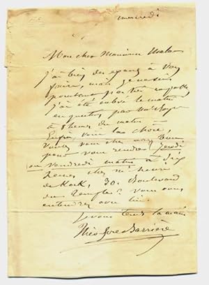 1825 - 1877. Auteur dramatique.L.S. datée 10.11.53 à Abel Moreau. L.A.S. (le haut de la lettre a ...