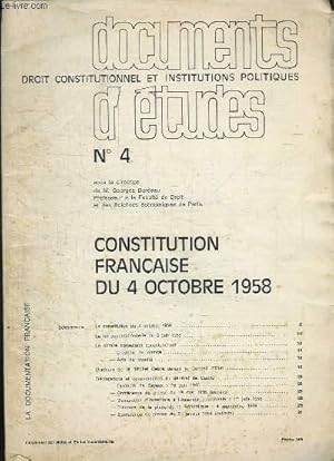 Bild des Verkufers fr DOCUMENTS D ETUDES N 4 . SUPPLEMENT AUX NOTES ET ETUDES DOCUMENTAIRES FEVRIER 1970. SOMMAIRE: DISCOURS DE BAYEUX, DECLARATION D INVESTITURE A L ASSEMBLEE NATIONALE. zum Verkauf von Le-Livre