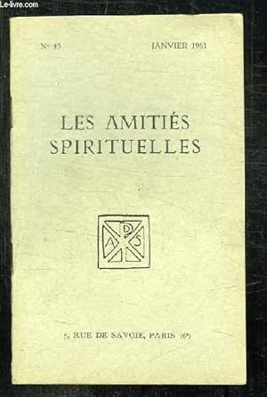 Seller image for BULLETIN DES AMITIES SPIRITUELLES N 45 JANVIER 1961. SOMMAIRE: TEMPS DU MENSONGE ET DE L EFFORT, VIEUX SOUVENIRS, LA RELIGION DE TOLSTOI, L EVANGILE SELON THOMAS, CHEMIN DE TRAVERSE OU VOIE DE GARAGE. for sale by Le-Livre