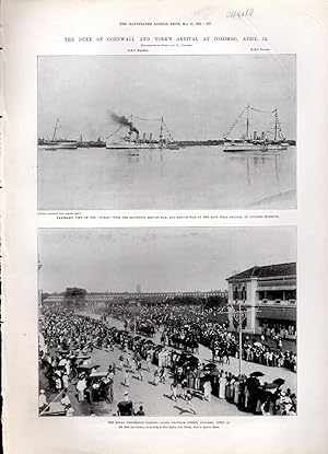 Seller image for PRINT: "The Duke of Cornwall and York's Arrival at Colombo" . .photoengravings from The Illustrated London News, May 11, 1901 for sale by Dorley House Books, Inc.