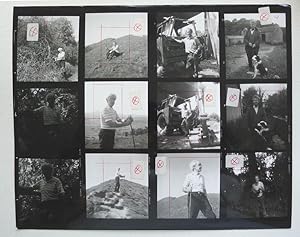 A contact sheet of photographs taken by Gordon House, including 6 portraits of Sidney Nolan, in t...