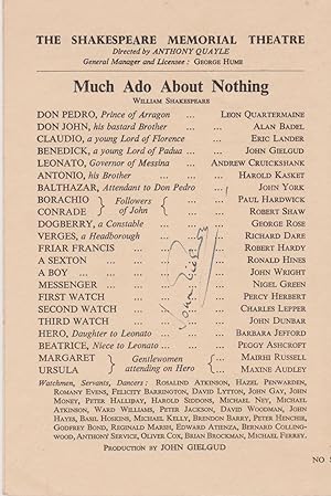 Theatre programme signed (across the cast list) for the production of Much Ado About Nothing at t...