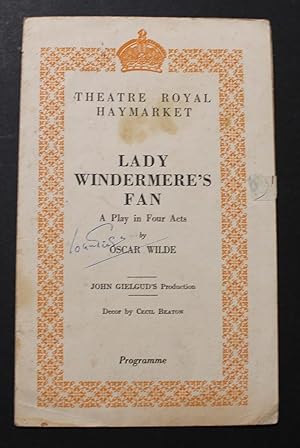 Theatre programme signed (on front wrapper) for the production of Lady Windermere's Fan at the Th...