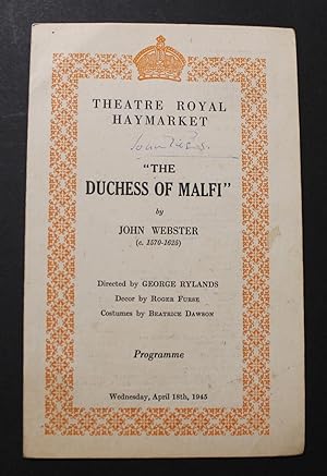 Theatre programme signed (on front wrapper) for the production of The Duchess of Malfi by John We...