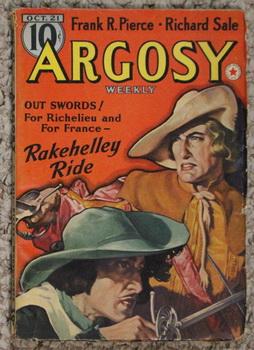 Seller image for ARGOSY Pulp magazine. October 21, 1939. >>> Devil's Diary / Lords of Creation by Eando Binder / Rakehelly Ride [cover story; Cardinal's Cavaliers, Richelieu & France] for sale by Comic World