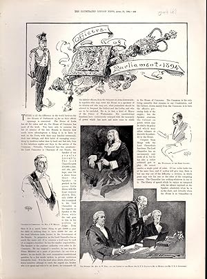 Imagen del vendedor de PRINT: "Officers of Parliament, 1894". Article & engravings from The Illustrated London News, April 21, 1894 a la venta por Dorley House Books, Inc.