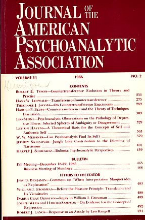Bild des Verkufers fr Journal of the American Psychoanalytic Association. 1986. Volume 34. No. 2. zum Verkauf von Fundus-Online GbR Borkert Schwarz Zerfa