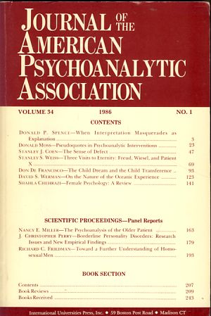 Bild des Verkufers fr Journal of the American Psychoanalytic Association. 1986. Volume 34. No. 1. zum Verkauf von Fundus-Online GbR Borkert Schwarz Zerfa