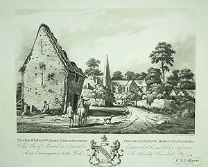Original Antique Aquatint Engraved Print Illustrating Cheviock in Cornwall.