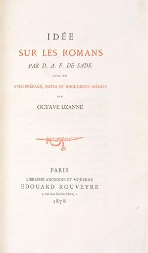 Image du vendeur pour Ide sur les Romans. publie avec prface, notes et documents indits. mis en vente par Justin Croft Antiquarian Books Ltd ABA