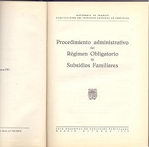 Bild des Verkufers fr PROCEDIMIENTO ADMINISTRATIVO DEL REGIMEN OBLIGATORIO DE SUBSIDIOS FAMILIARES 1949 zum Verkauf von Libreria 7 Soles