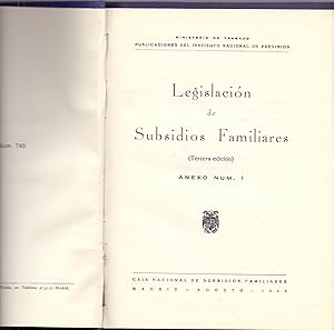 Bild des Verkufers fr LEGISLACION DE SUBSIDIOS FAMILIARES 1948 - Anexo 1 zum Verkauf von Libreria 7 Soles