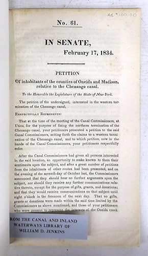 Petition of Inhabitants of the Counties of Oneida and Madison, Relative to the Chenango Canal