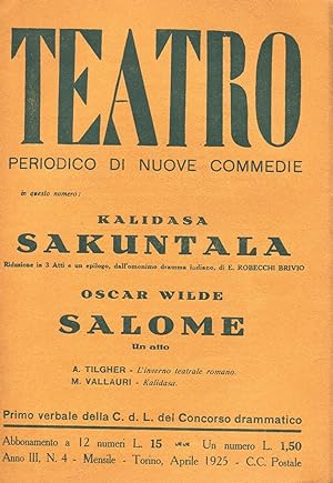 TEATRO - 1925 - periodico di nuove commedie - 1925 - n. 04 aprile Anno terzo., Torino, Editrice R...