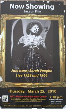 Unique poster for the film Jazz Icons: Sara Vaughn Live 1958 and 1964. March 25, 2010.