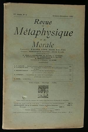 Seller image for REVUE DE METAPHYSIQUE ET DE MORALE. for sale by Librairie Franck LAUNAI