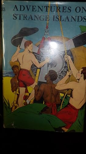 Immagine del venditore per Adventures on Strange Islands In RARE Color Dustjacket of 3 Boys in Shorts with No Shirts Fixing Airplane Propellar on Island with Black Natives Helping , Wonder Boys Series#7 About a Group of Young Robinson Crusoes Filled with How-To-do-it Information. venduto da Bluff Park Rare Books