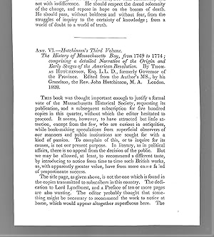 Image du vendeur pour The History Of Massachusetts Bay From 1749 To 1774 Comprising A Detailed Narrative Of The Origin And Early Stages Of The American Revolution, Book Review mis en vente par Legacy Books II