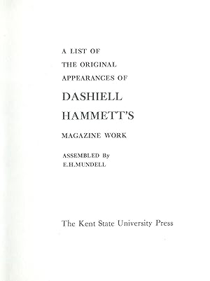 Immagine del venditore per Dashiell Hammet's Magazine Work venduto da Dearly Departed Books