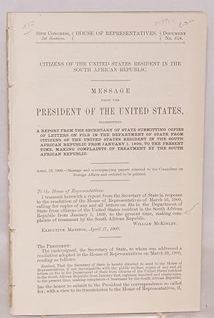 Seller image for Citizens of the United States resident in the South African Republic; message from the President of the United States for sale by Bolerium Books Inc.