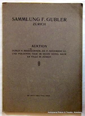 Bild des Verkufers fr Porzellan, Fayencen, Zinn, Kupfer, Silber, Mbel, Uhren, Waffen, Stoffe, Kostme etc. Katalog zur Versteigerung durch H. Messikommer, Zrich (im Savoy Hotel Baur en Ville), am 27. November 1911 u. folgende Tage. Zrich 1911. Fol. Mit 12 Tafeln mit zahlreichen Abbildungen. 68 S., 1 Bl. u. 1 Ergnzungsblatt. Or.-Kart.; leicht angestaubt. zum Verkauf von Jrgen Patzer