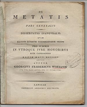 De Metatis : Pars Generalis. Dissertation Wittenberg. Beigebunden: Christoph Carl Stübel: De Noti...