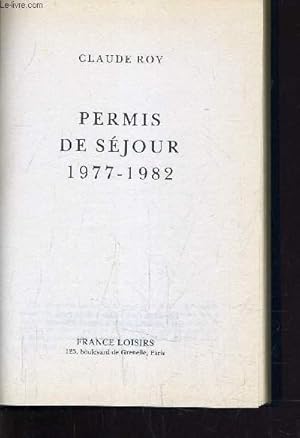 Imagen del vendedor de PERMIS DE SEJOUR 1977-1982. a la venta por Le-Livre