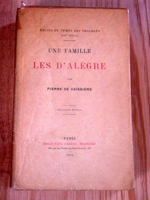 Imagen del vendedor de Une famille Les d'Algre a la venta por Librairie des Possibles