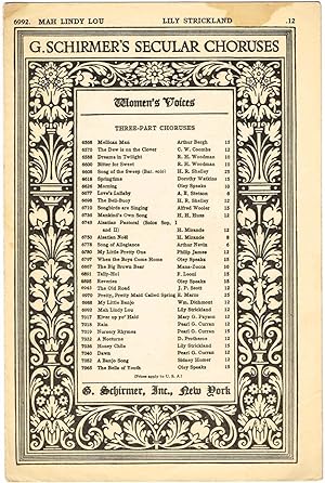 Image du vendeur pour MAH LINDY LOU (Three-Part (or Four Part) Chorus for Women's Voices, S.S.A. with Piano accompaniment) mis en vente par SUNSET BOOKS
