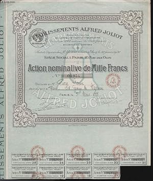 Image du vendeur pour 1 ACTION NOMINATIVE DE MILLE FRANCS - ETABLISSEMENT ALFRED JOLIOT mis en vente par Le-Livre