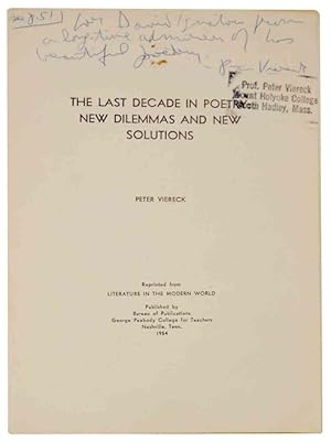 The Last Decade in Poetry: New Dilemmas and New Solutions (Signed First Edition)