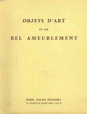 Seller image for OBJETS D'ART ET DE BEL AMEUBLEMENT. OBJETS DE VITRINE. FAENCES ANCIENNES. TAPISSERIES. TAPIS. VENTE LE 25 MARS 1969. for sale by Le-Livre