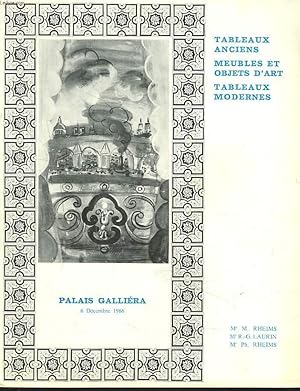 Imagen del vendedor de TABLEAUX ANCIENS. MEUBLES ET OBJETS D'ART. TABLEAUX MODERNES. VENTE LE 6 DECEMBRE 1966. a la venta por Le-Livre