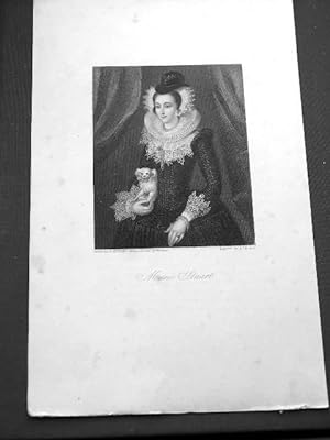 Bild des Verkufers fr Gravure XIX me en noir dessine par J.W. Wright et grave par J.THOMSON, reprsentant Marie Stuart. zum Verkauf von JOIE DE LIRE