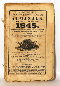 Cottom's Virginia & North-Carolina Almanack For The Year Of Our Lord 1845