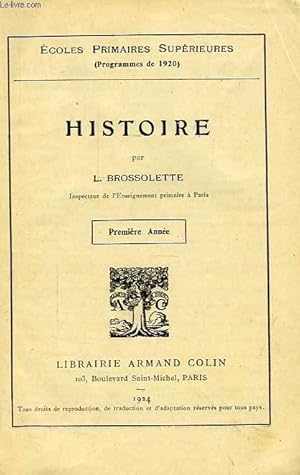 Image du vendeur pour HISTOIRE, 1re ANNEE mis en vente par Le-Livre