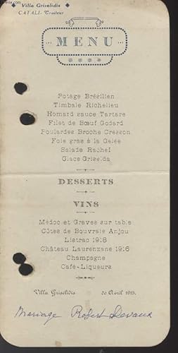 Seller image for MENU - VILLA GRISELIDIS for sale by Le-Livre