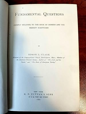 Imagen del vendedor de FUNDAMENTAL QUESTIONS CHIEFLY RELATING TO THE BOOK OF GENESIS AND THE HEBREW SCRIPTURES a la venta por R. Hart Books