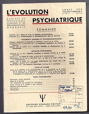 Bild des Verkufers fr L'Evolution Psychiatrique- Cahiers de Psychologie Clinique et de Psychopathologie Gnrale : avril - juin 1973: Tome XXXVIII - fasc. 2 zum Verkauf von MAGICBOOKS