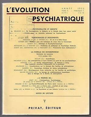 Seller image for L'Evolution Psychiatrique: avril - juin 1975: Tome XL - fasc. 2 for sale by MAGICBOOKS